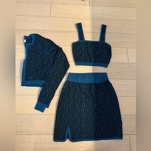 Bandier Sincerely Jules 3 piece Set Cardigan Top Skirt size M skirt / size S top